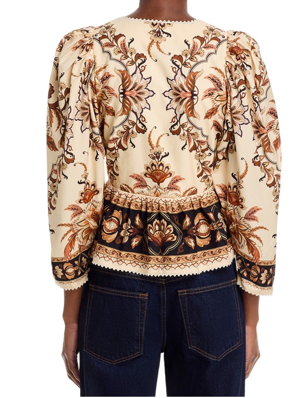 FARM Rio Cream Floral Peplum Blouse with Black & Brown Trim - Picture 3 of 10